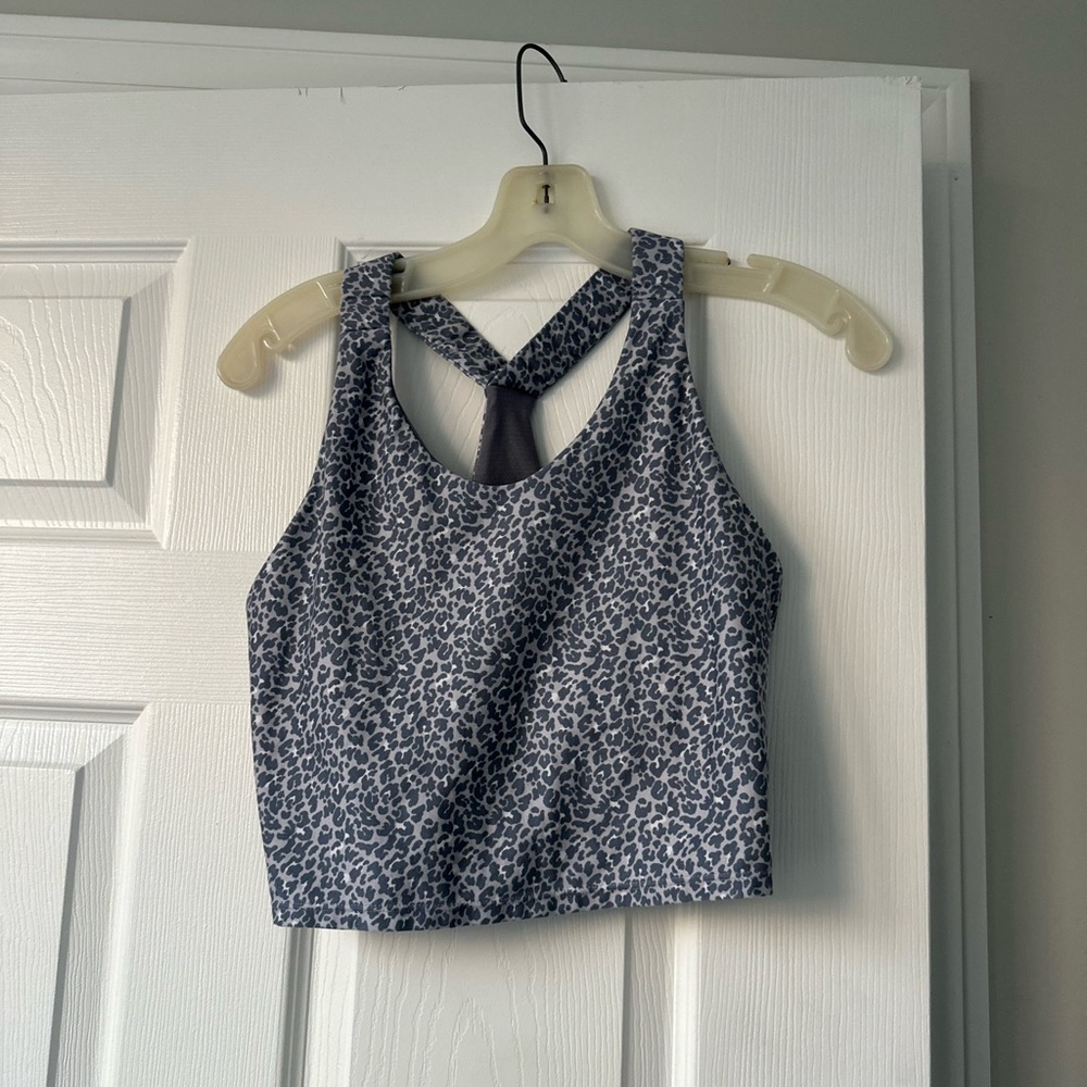 Kyodan Gray Cheetah Print Athletic Tank Top with Built in Sports Bra